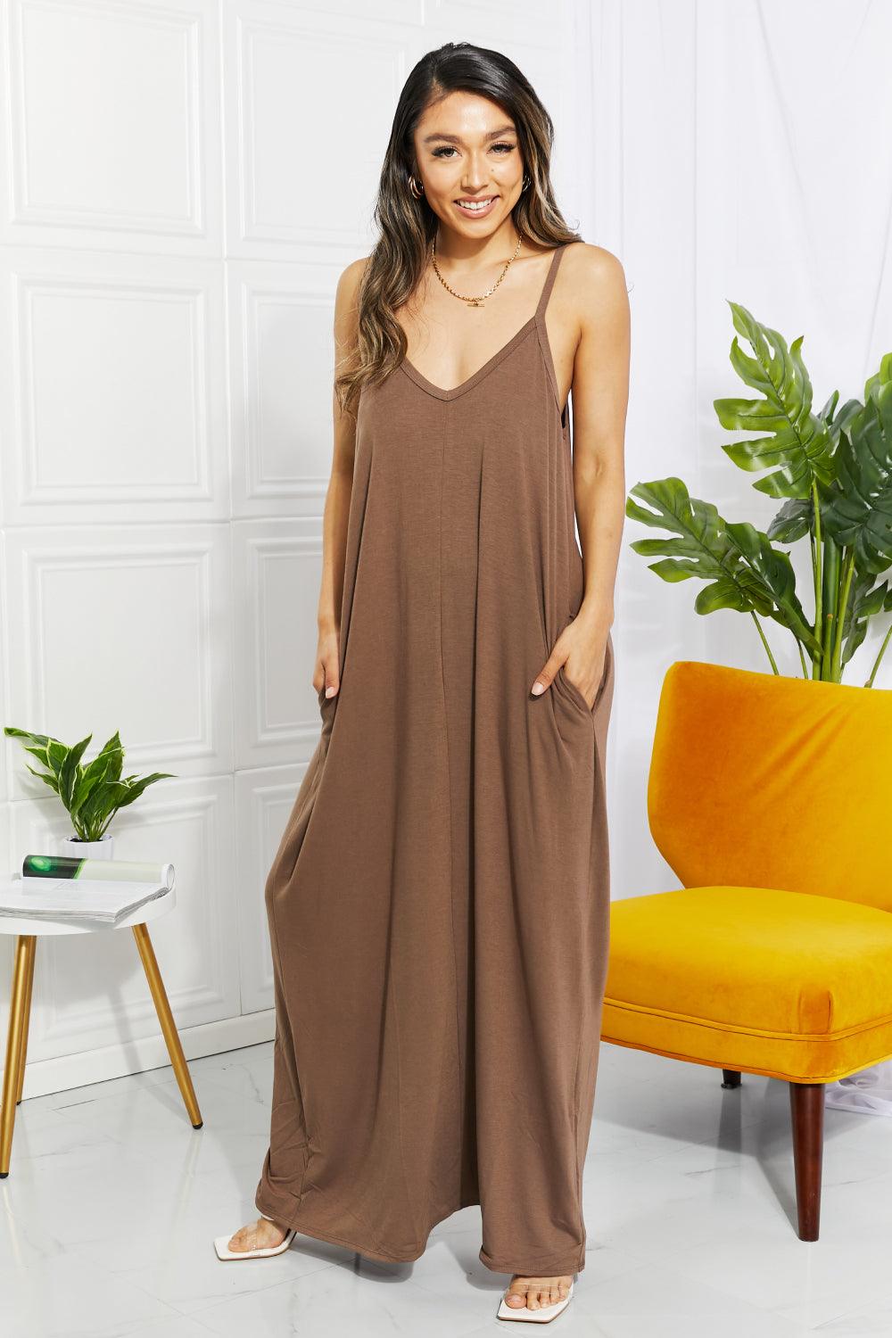 Zenana Full Size Beach Vibes Cami V-Neck Maxi Dress - Dresses