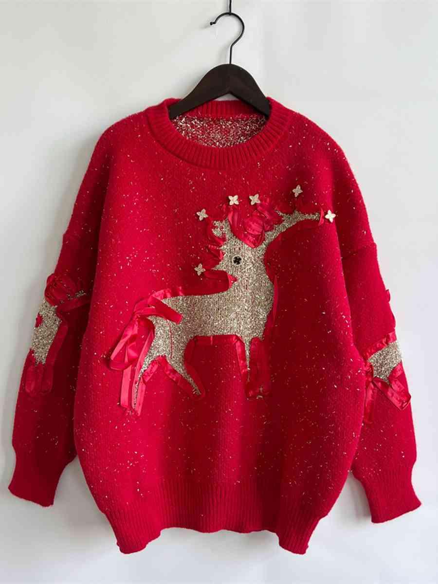 Christmas Reindeer Drop Shoulder Sweater - Sweater