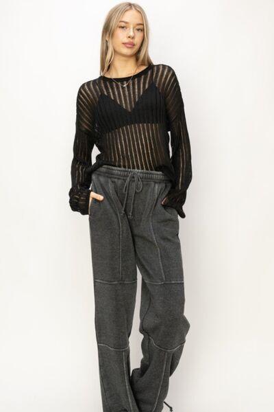 HYFVE Openwork Ribbed Long Sleeve Knit Top - Top