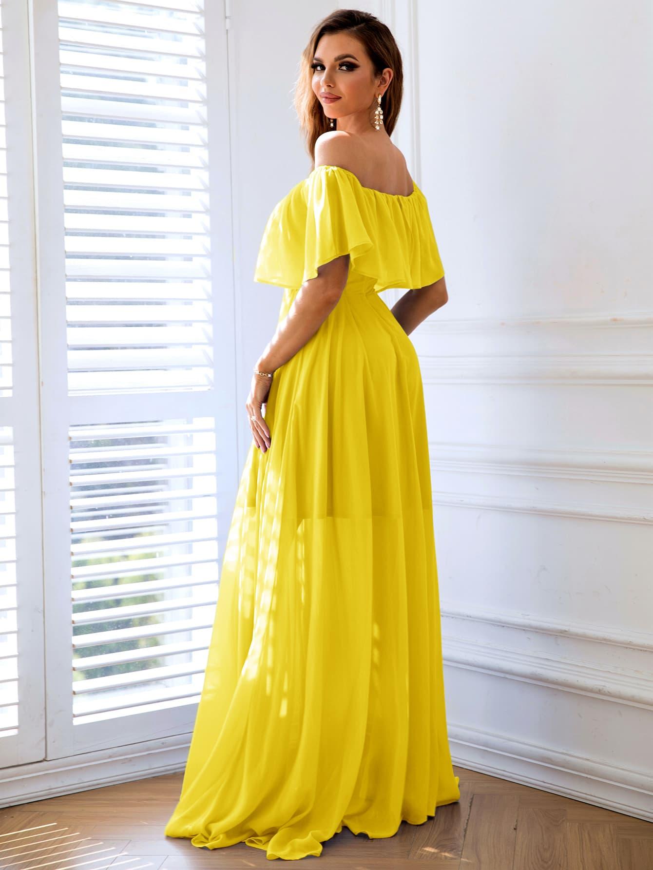 Off-Shoulder Layered Split Maxi Dress - Dresses