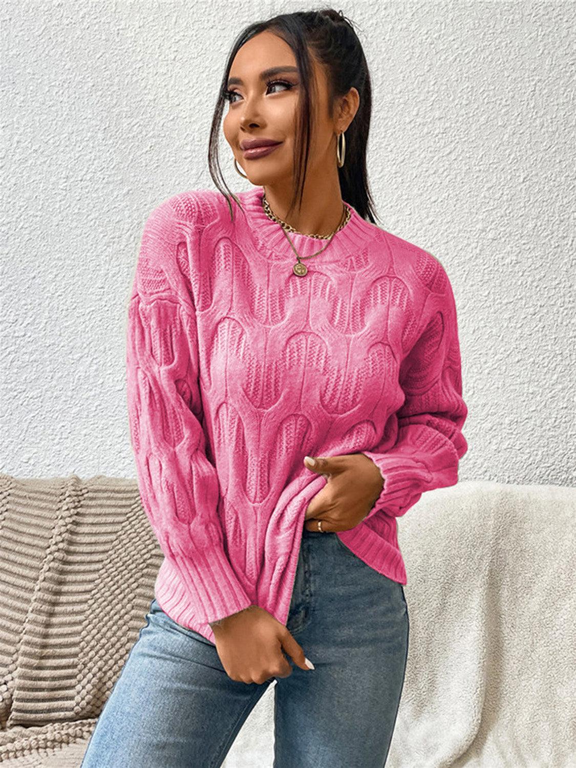 Round Neck Long Sleeve Pullover Sweater - Sweater