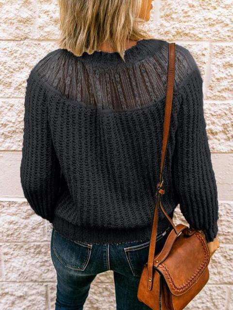 Round Neck Rib-Knit Pullover Sweater - Sweater