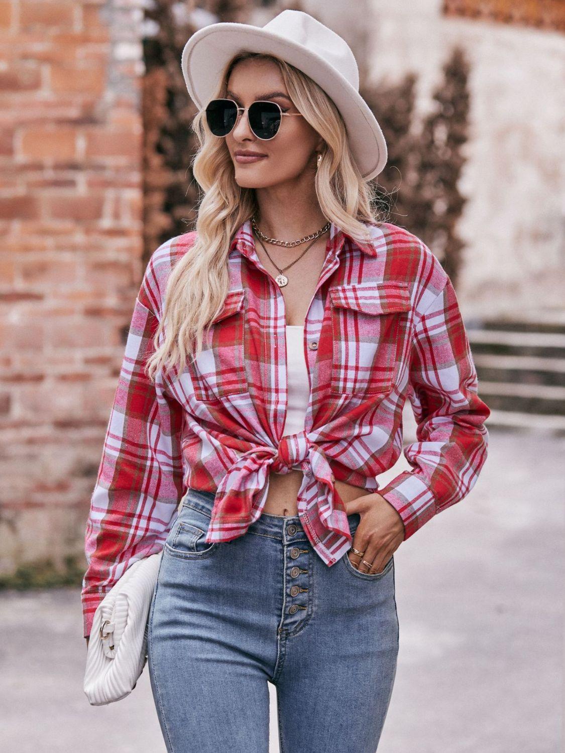 Plaid Dropped Shoulder Longline Oversized Shirt - Shirt