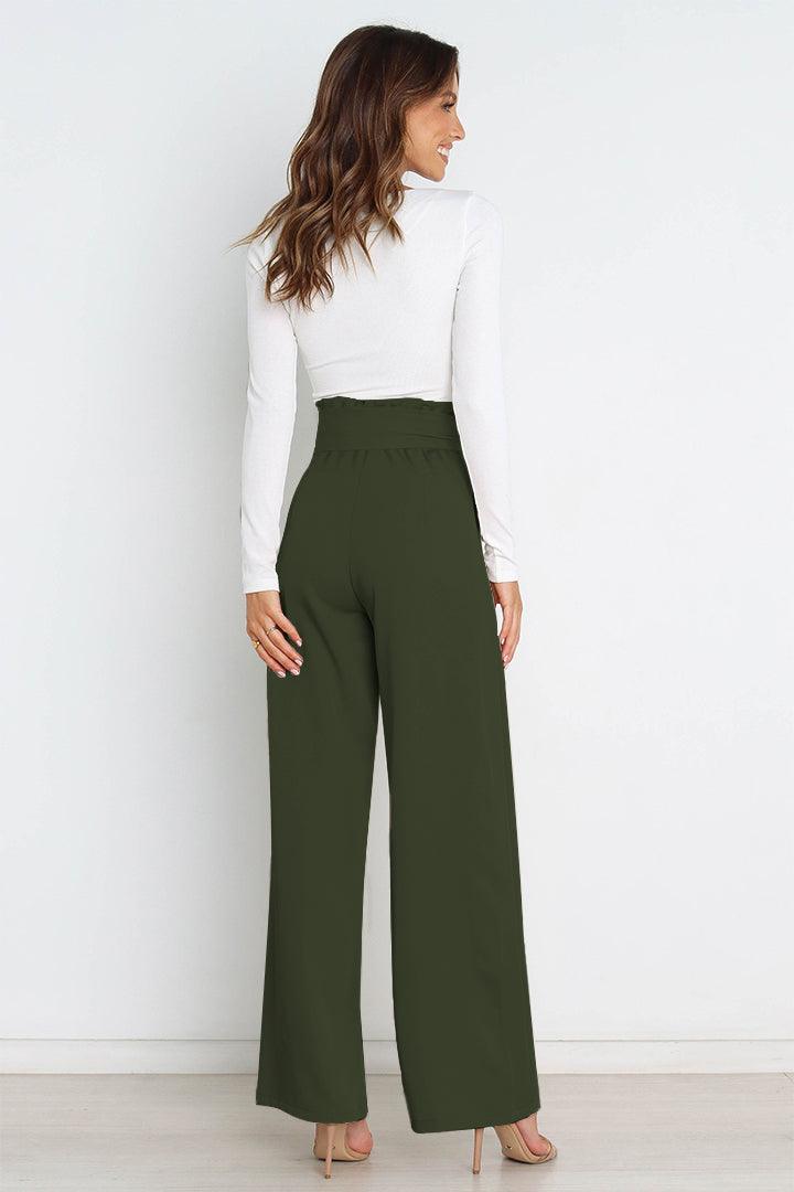 Tie Front Paperbag Wide Leg Pants - Pant