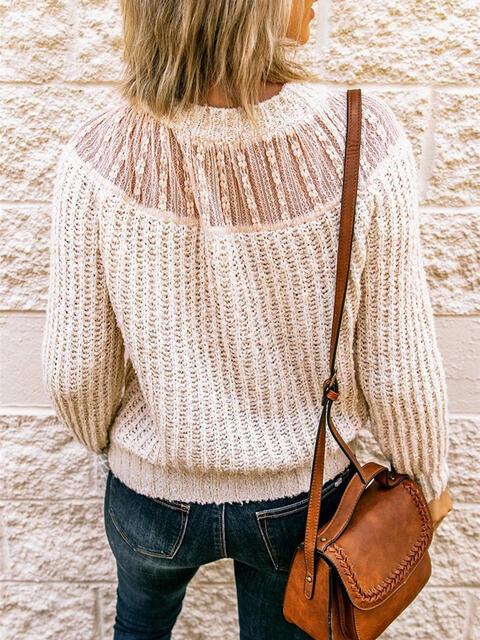 Round Neck Rib-Knit Pullover Sweater - Sweater