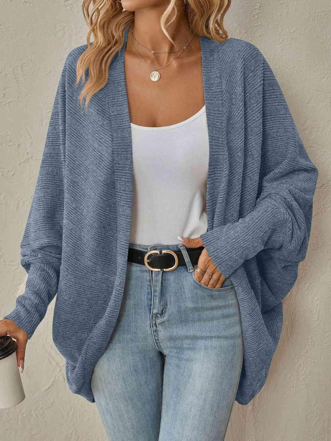 Open Front Dropped Shoulder Cardigan - Cardigan