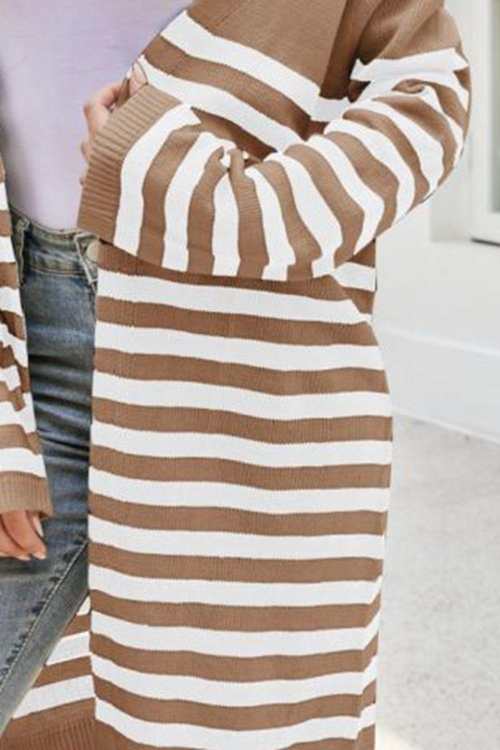 Striped Open Front Longline Cardigan - Cardigan