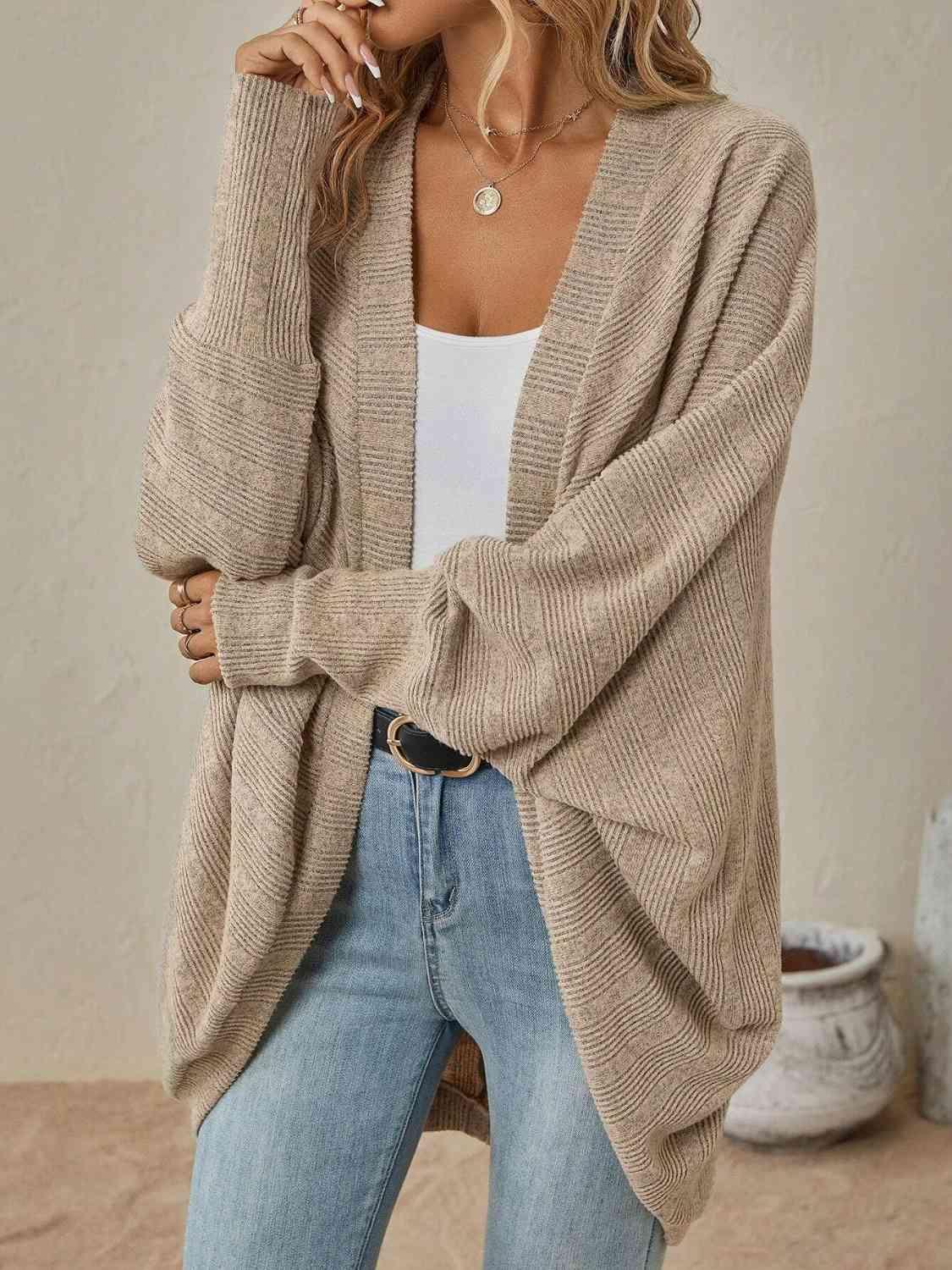 Open Front Dropped Shoulder Cardigan - Cardigan