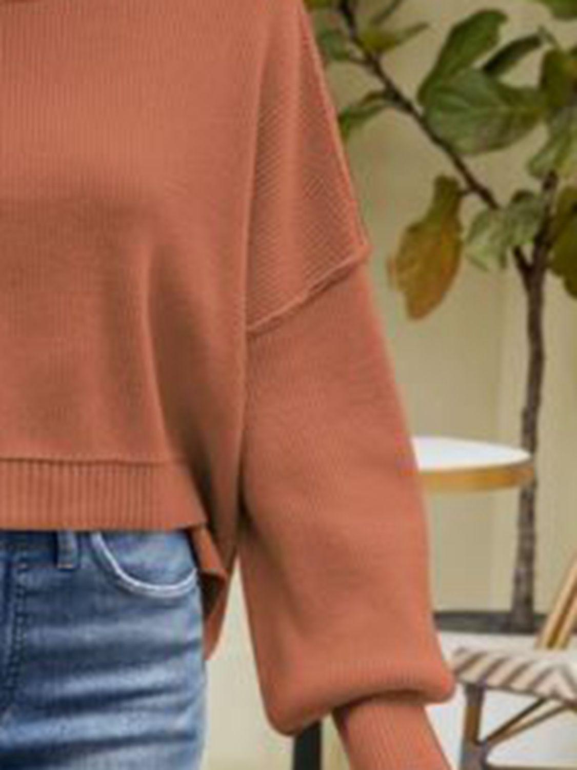 Round Neck Dropped Shoulder Cropped Sweater - Sweater