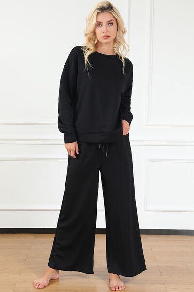 Double Take Textured Top and Wide Legs Pants Set - Pant & Top