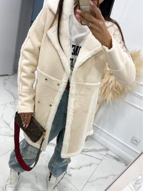 Lapel Collar Sherpa Coat - Coat