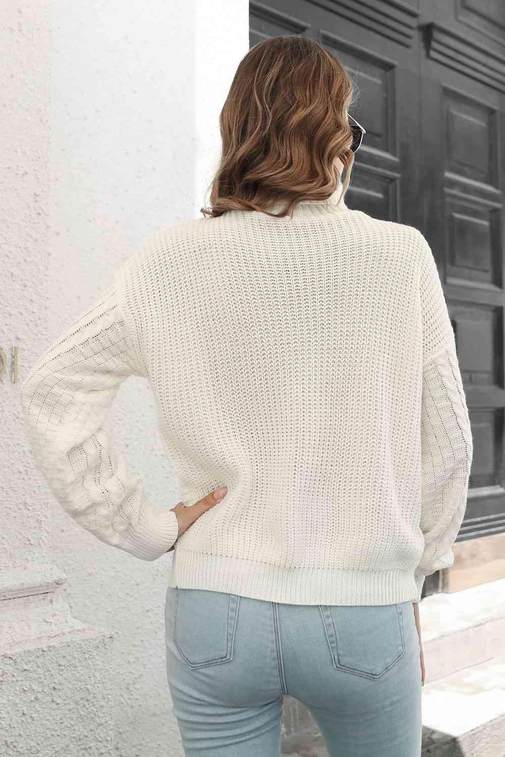 Cable-Knit Turtleneck Sweater - Sweater