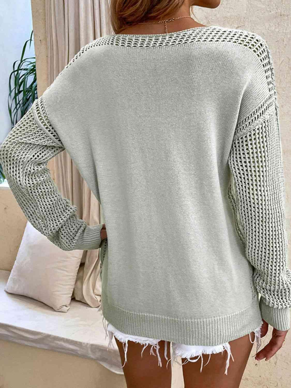 Openwork V-Neck Sweater - Sweater