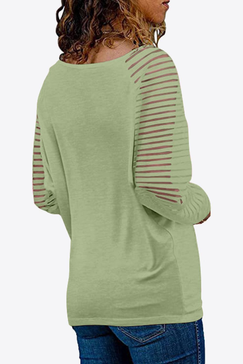 V-Neck Long Raglan Sleeve Top - Top