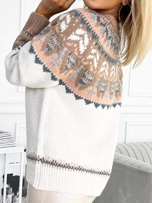 Fair Isle Geometric Round Neck Sweater - Sweater