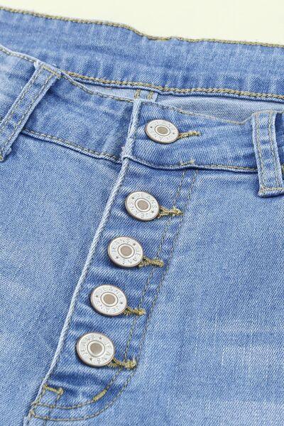 Button-Fly Distressed Raw Hem Flare Jeans - Jeans