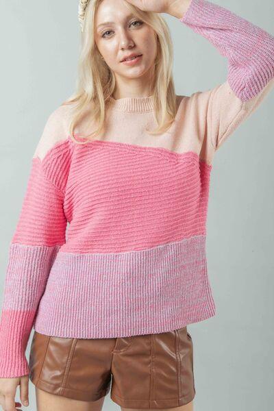 VERY J Color Block Mock Neck Sweater - Sweater