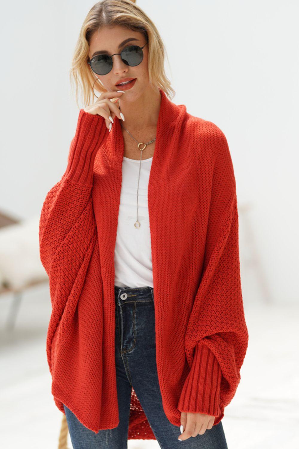 Dolman Sleeve Open Front Longline Cardigan - Cardigan