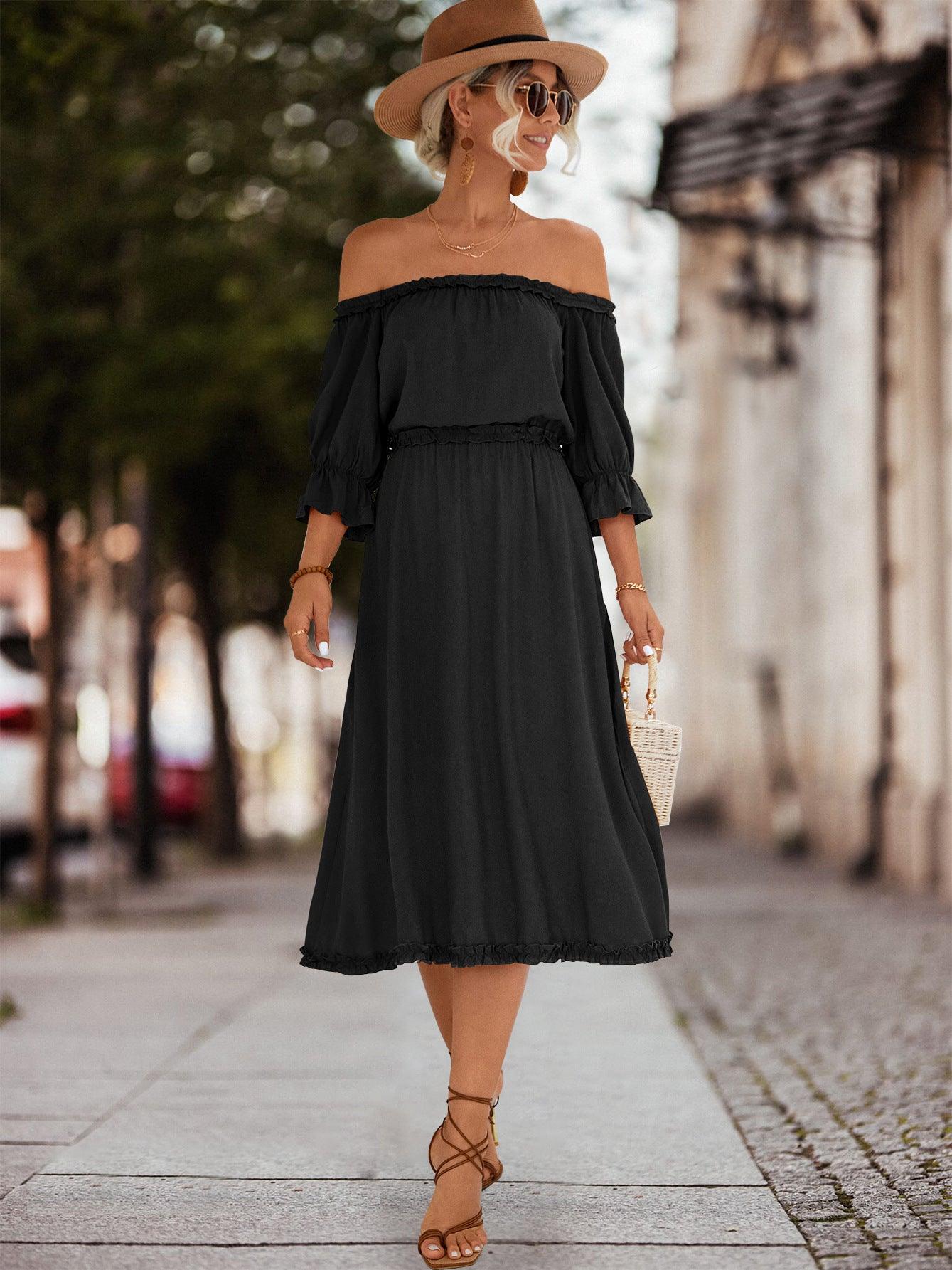 Frilled Off-Shoulder Flounce Sleeve Midi Dress - Dresses