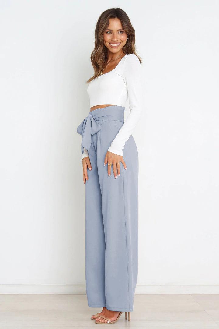 Tie Front Paperbag Wide Leg Pants - Pant