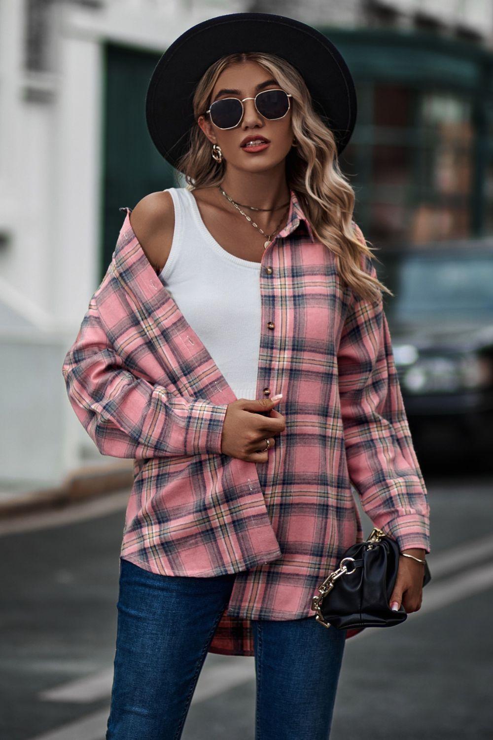 Plaid Collared Long Sleeve Shirt - Shirt