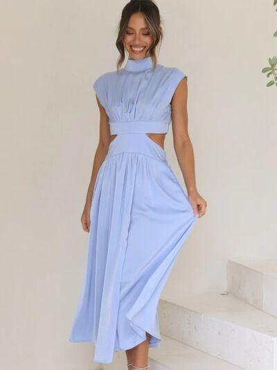 Cutout Mock Neck Sleeveless Maxi Dress - Dresses