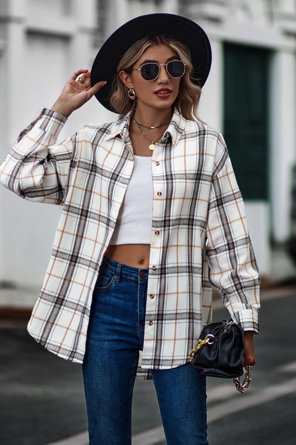 Plaid Collared Long Sleeve Shirt - Shirt