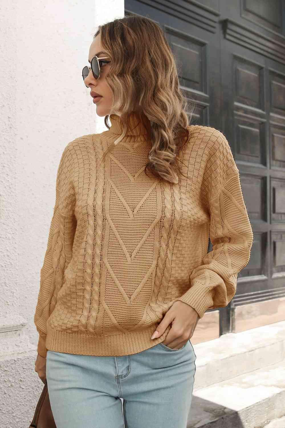 Cable-Knit Turtleneck Sweater - Sweater