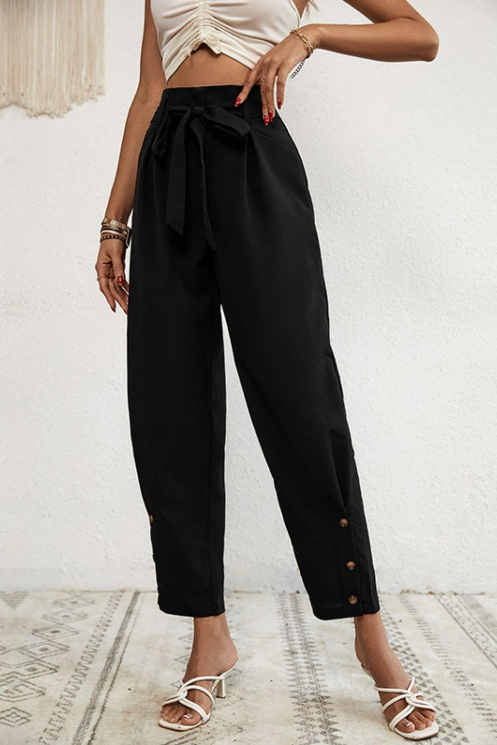 Cropped Paperbag Waist Tapered Pants - Pant