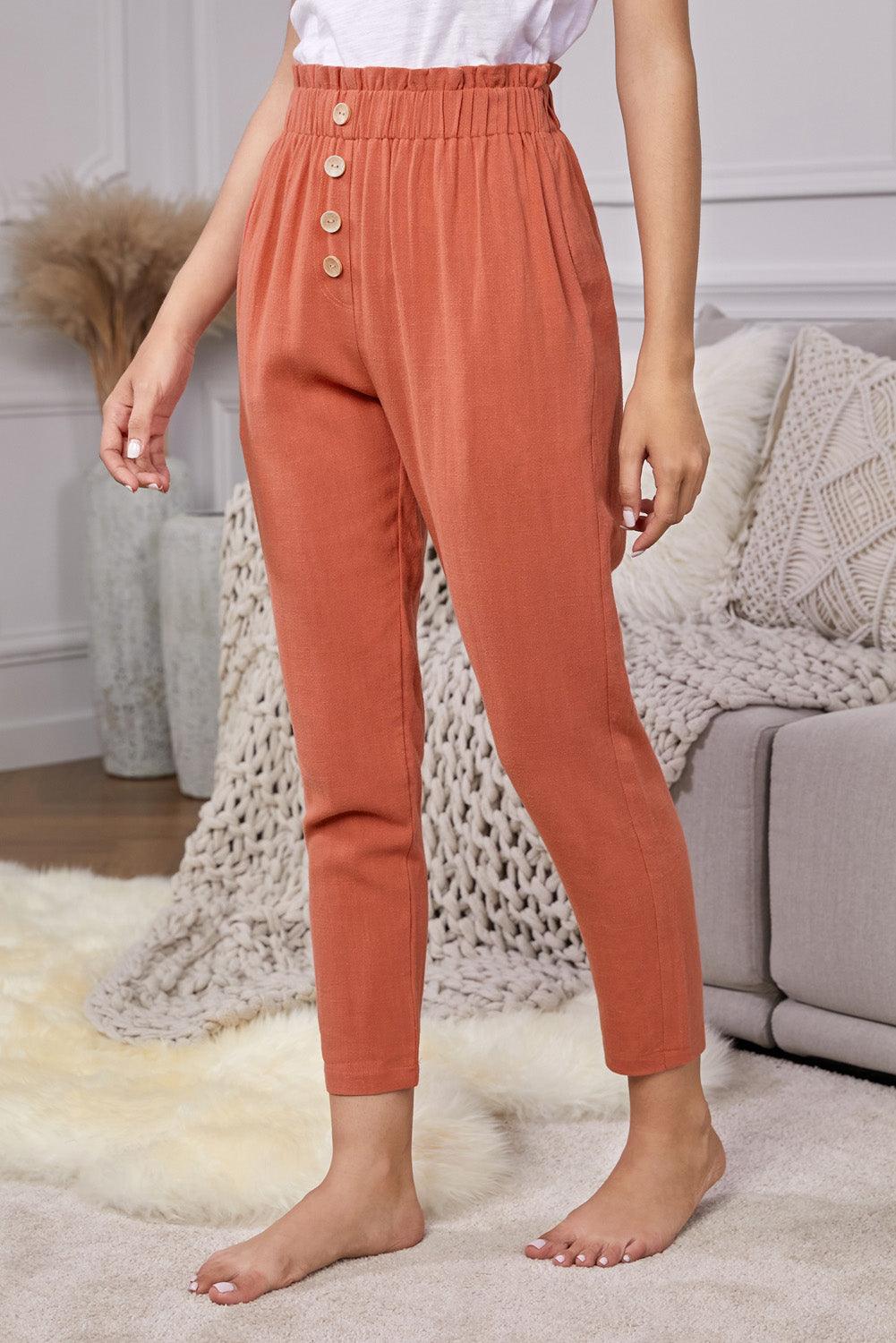 Cropped Elastic Waistband High Waist Tapered Pants - Pant