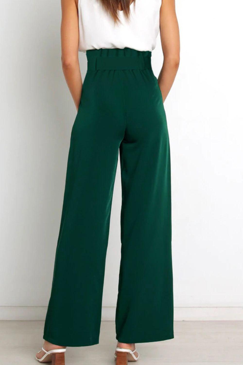 Tie Front Paperbag Wide Leg Pants - Pant