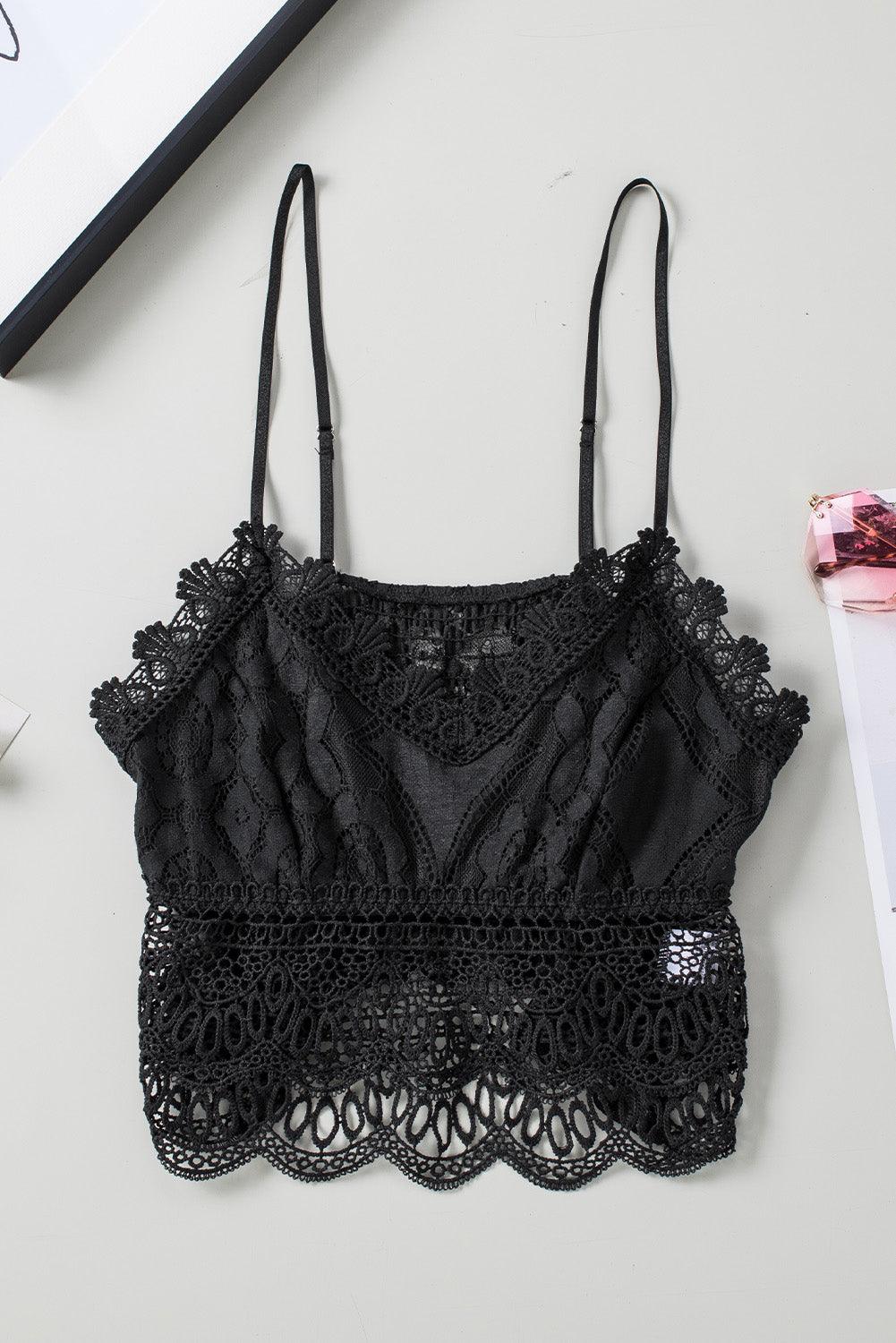 V-Neck Spaghetti Straps Lace Crop Top - Crop Top