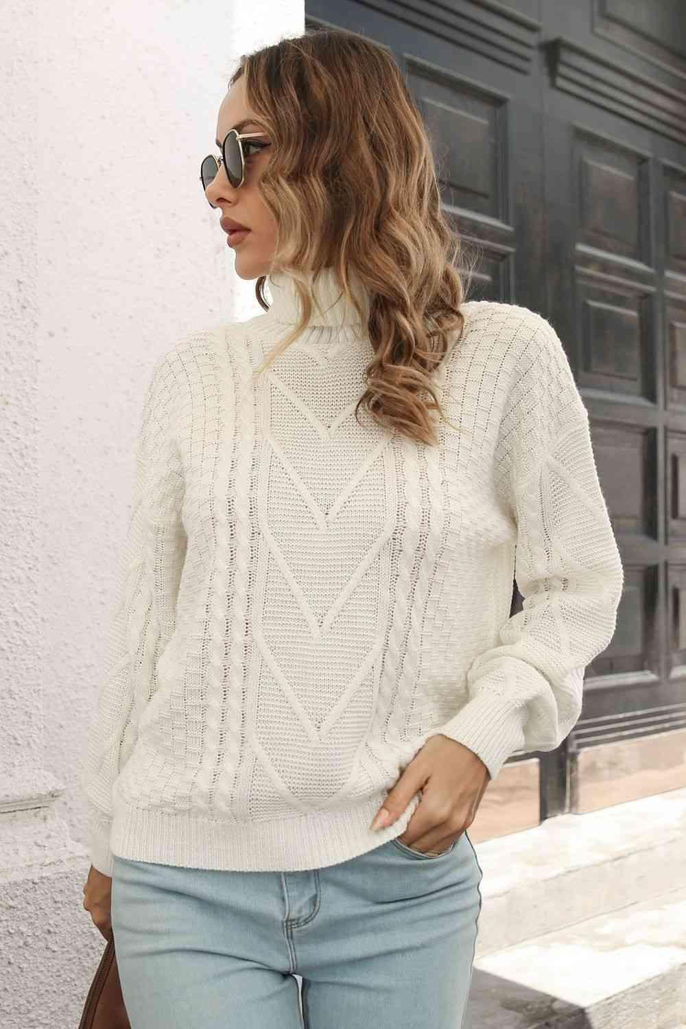 Cable-Knit Turtleneck Sweater - Sweater