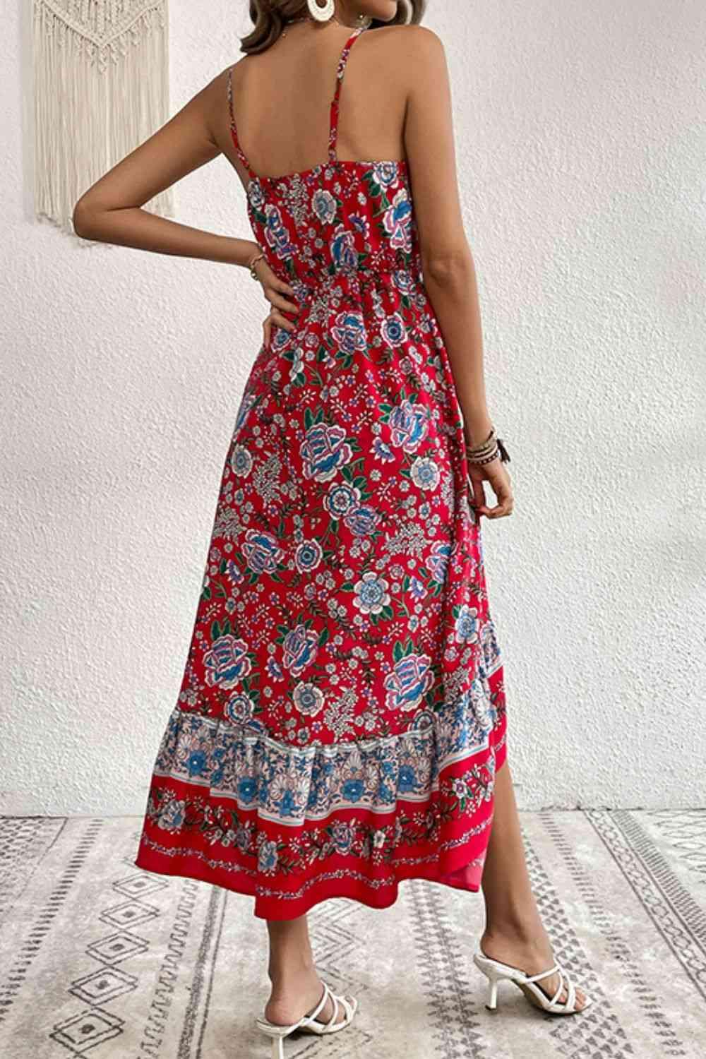 Bohemian Decorative Button Spaghetti Strap Dress - Dresses