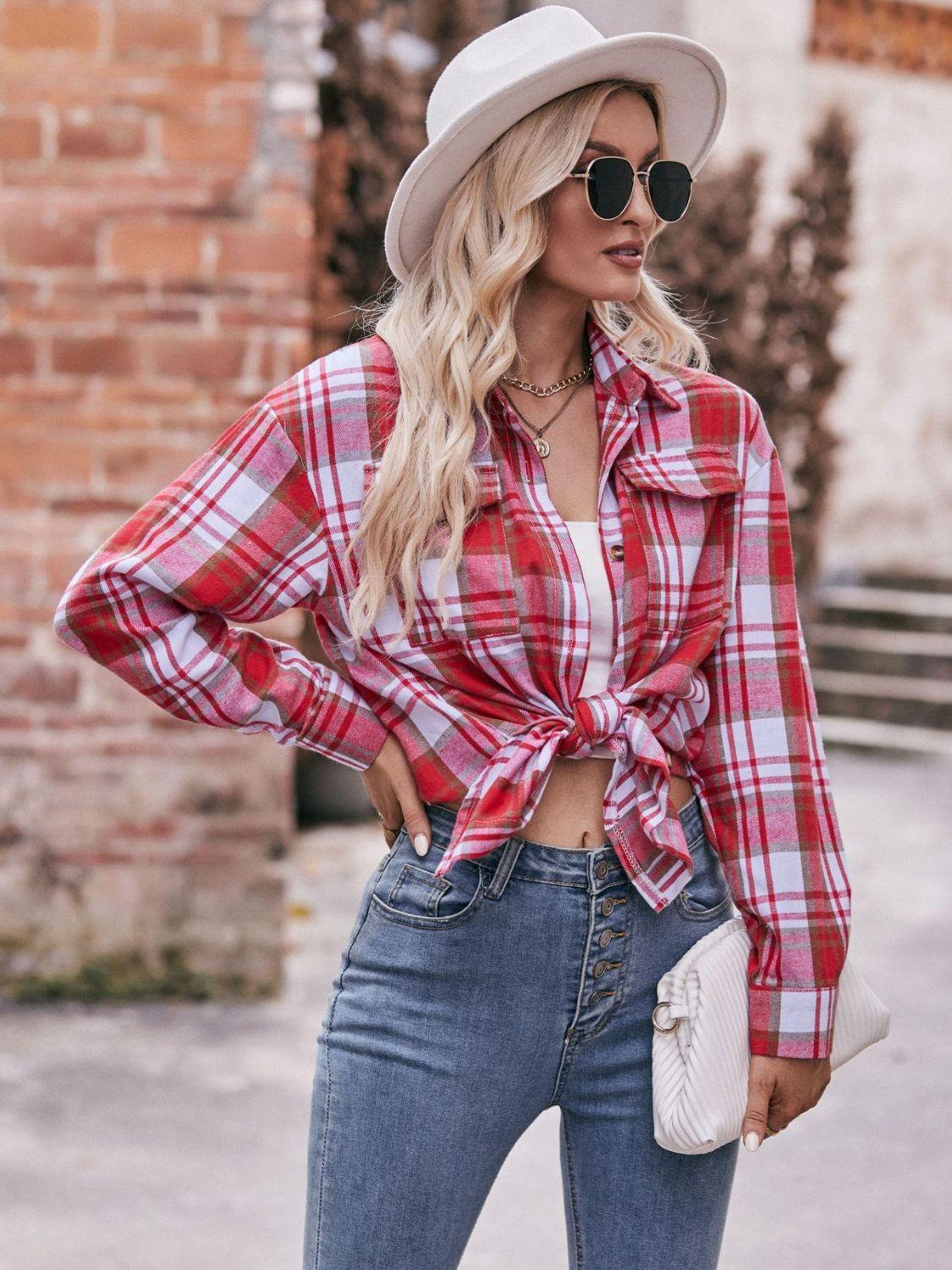 Plaid Dropped Shoulder Longline Oversized Shirt - Shirt