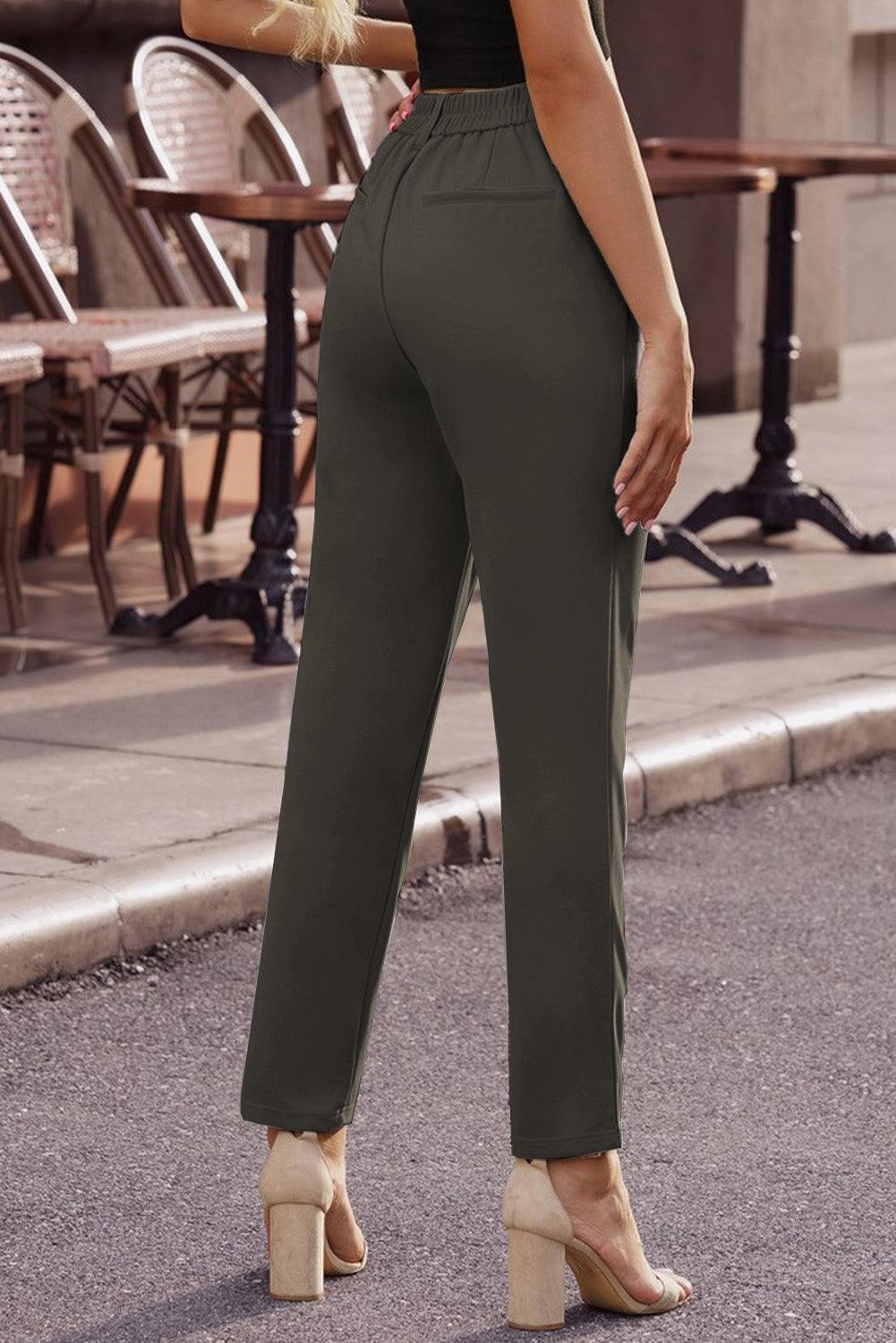 Cropped Straight Leg High Waist Pants with Pockets - Pant