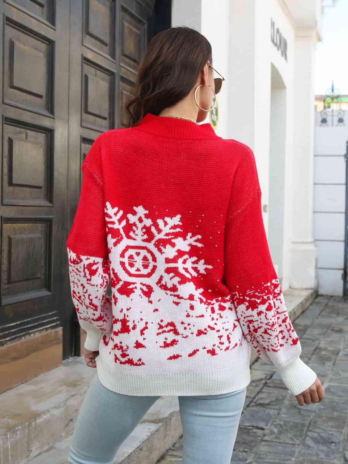 Christmas Snowflake Mock Neck Sweater - Sweater