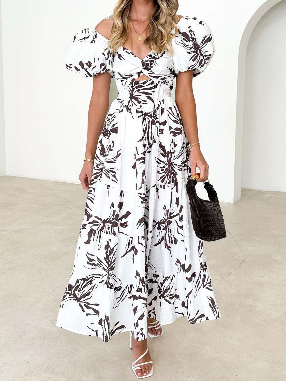 Twisted Printed Off-Shoulder Midi Dress - Dresses