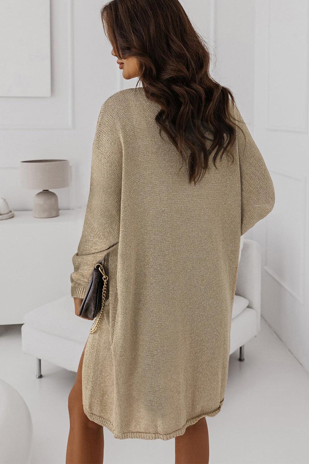 Open Front Longline Cardigan With Pocket - Cardigan