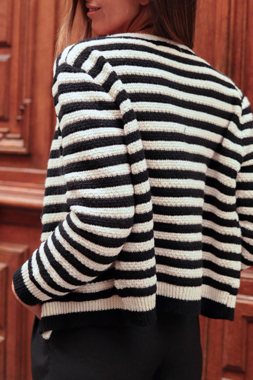 Striped Button Down Cardigan - Cardigan