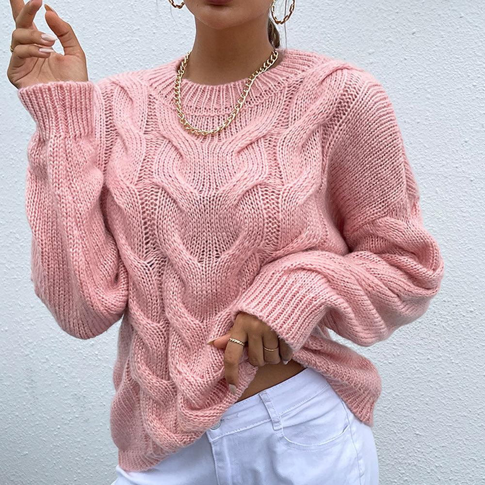 Cable-Knit Round Neck Pullover Sweater - Sweater