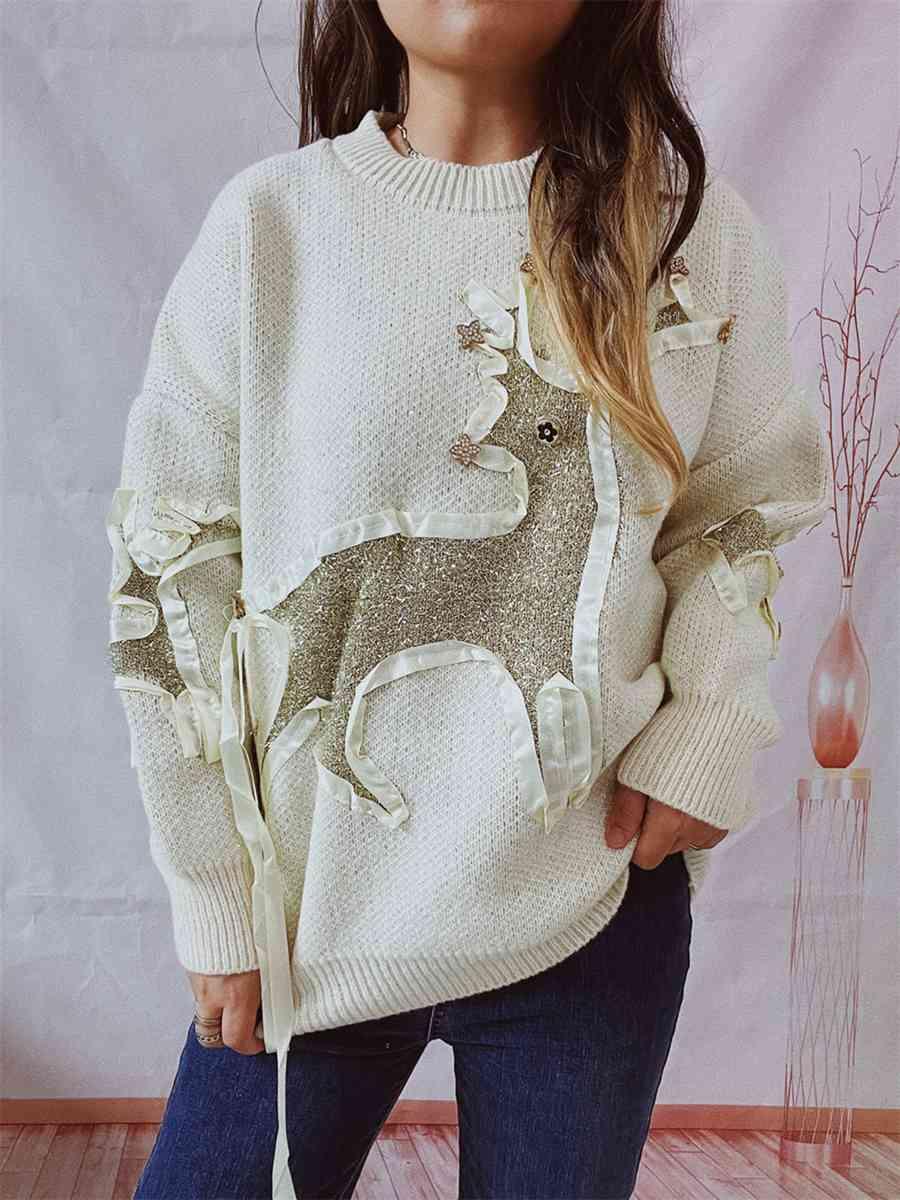 Christmas Reindeer Drop Shoulder Sweater - Sweater