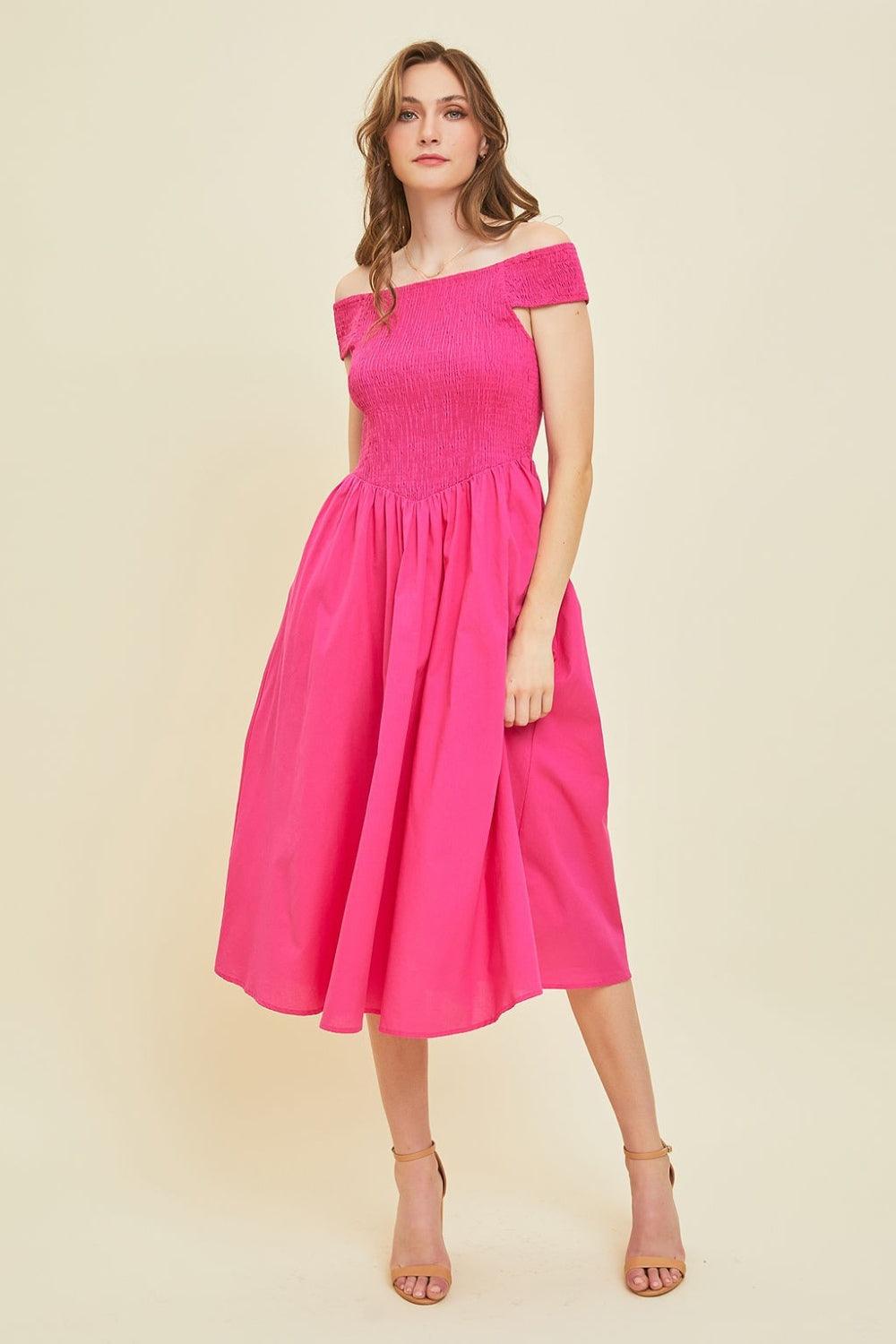 HEYSON Off-Shoulder Smocked Midi Dress - Dresses