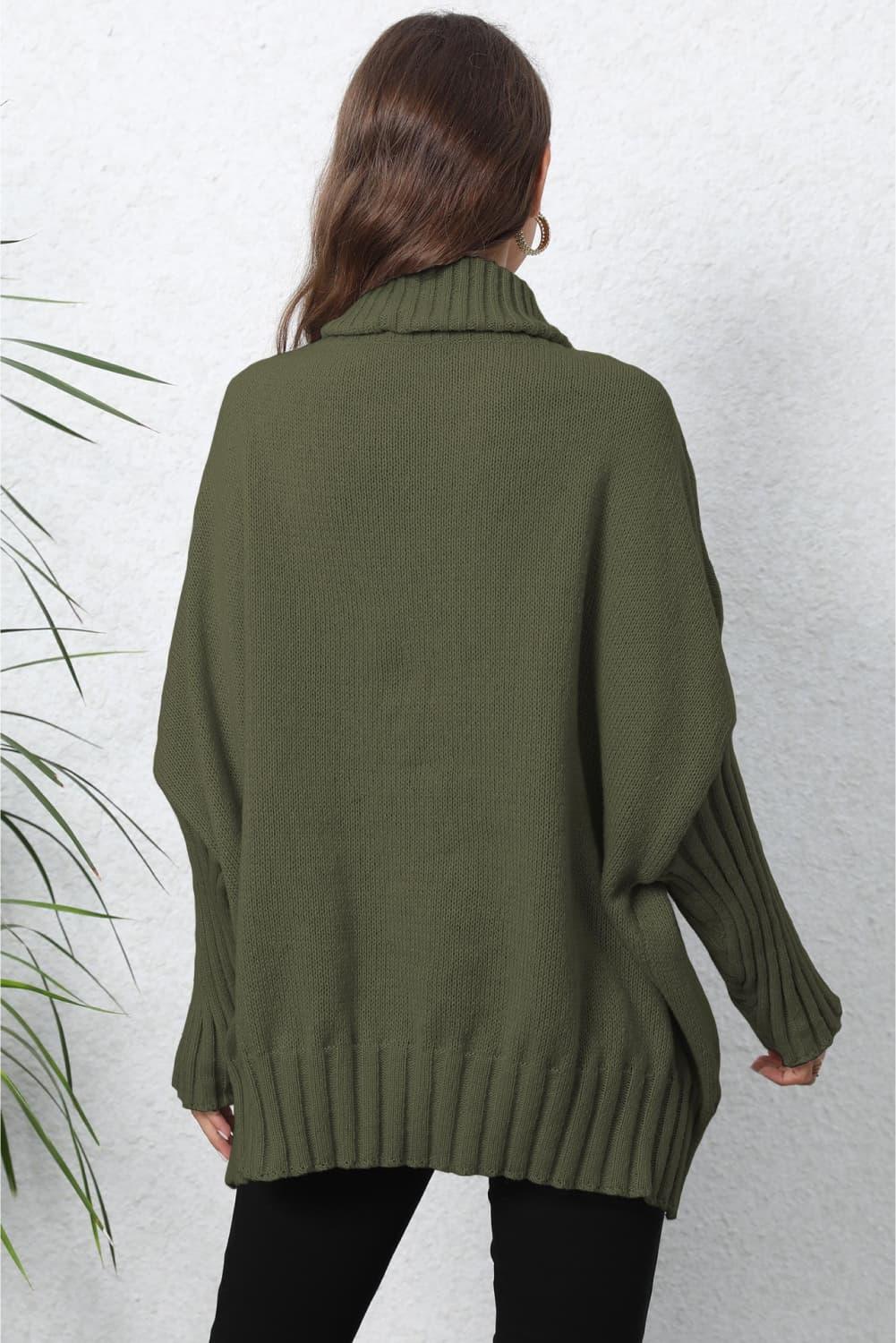 Turtle Neck Long Sleeve Ribbed Sweater - Sweater