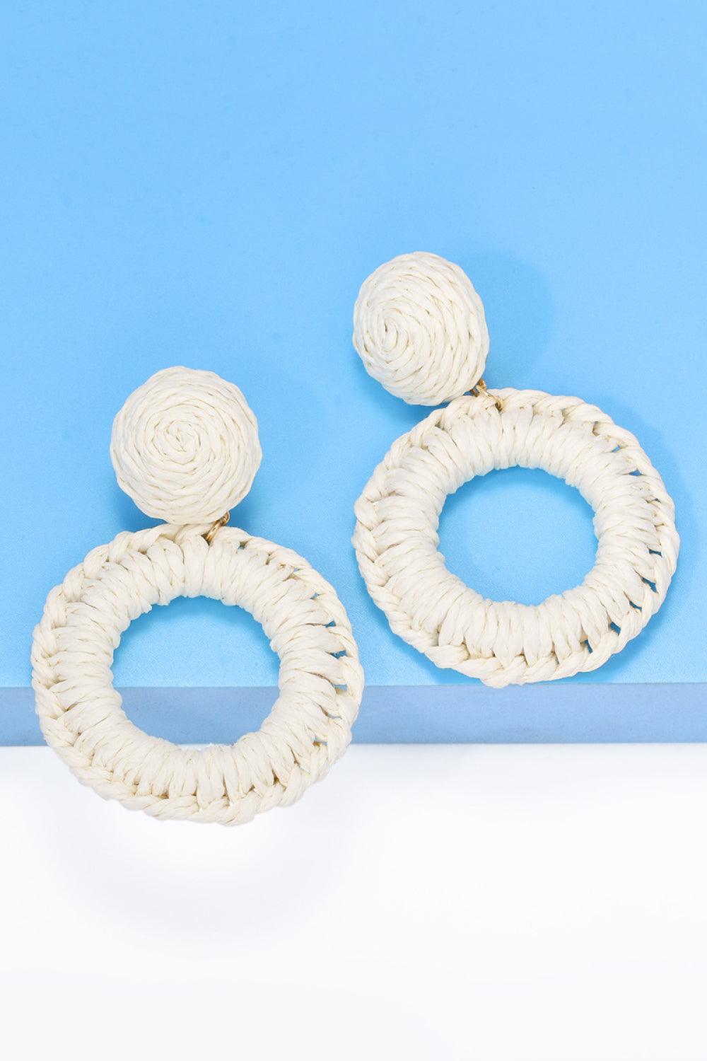 Round Shape Raffia Grass Dangle Earrings - Earring