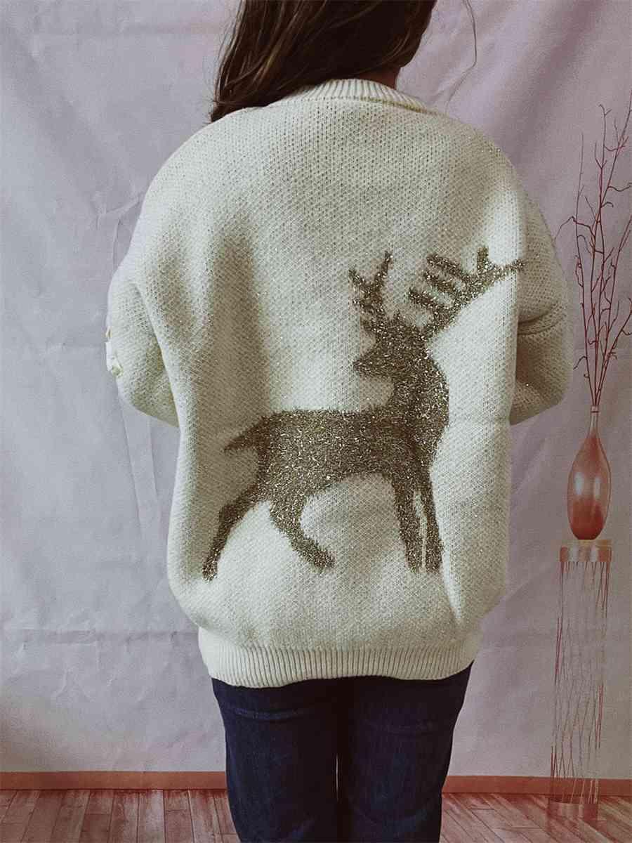 Christmas Reindeer Drop Shoulder Sweater - Sweater