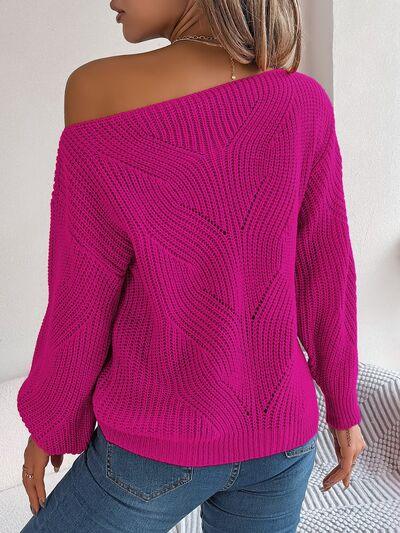 Openwork Boat Neck Sweater - Sweater