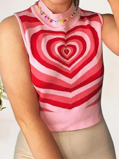 Heart Mock Neck Sweater Vest - Sweater