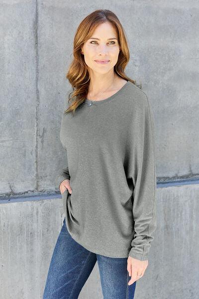 Double Take Round Neck Long Sleeve Top - Top