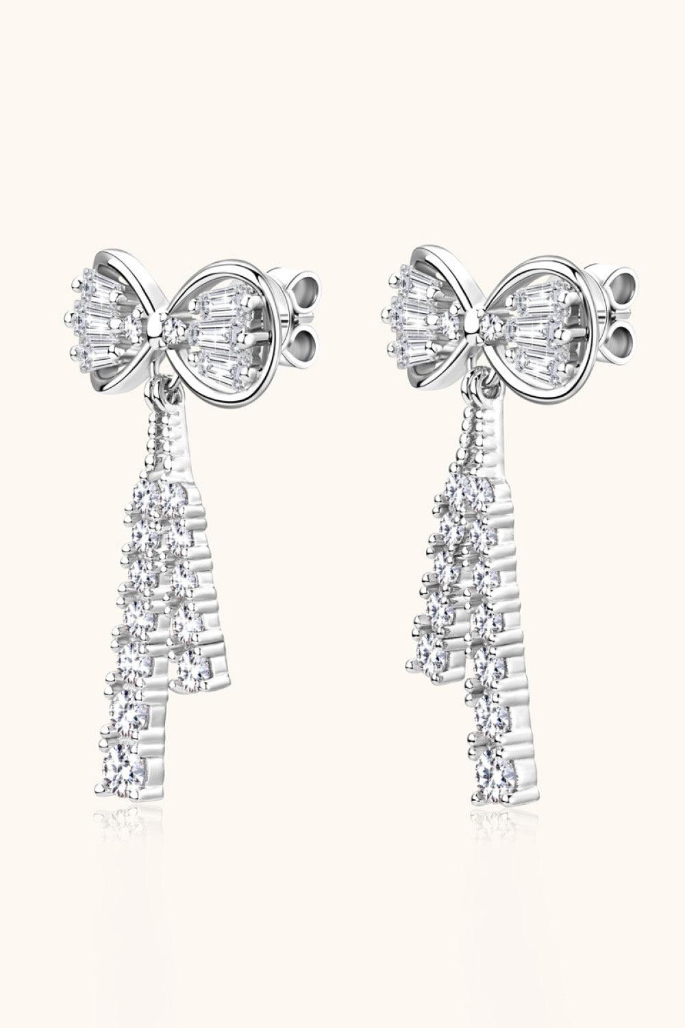 1.12 Carat Moissanite 925 Sterling Silver Bow Earrings - Earring